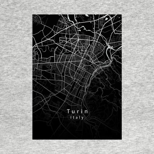 Turin Italy City Map dark by Robin-Niemczyk